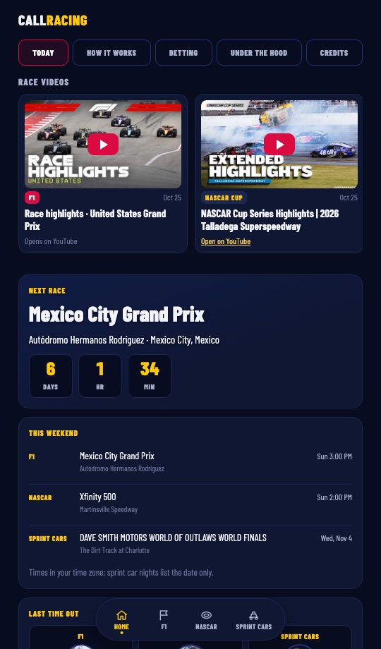 CallRacing home screen